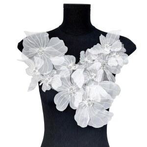 JRYYR 플라워 레이스 가전제품, 드레스용 3D 자수 패치, 의류용 화이트 가방, 보석 DIY 공예품 (화이트-2)