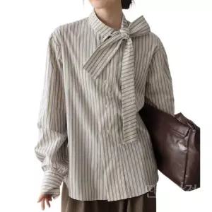 여성타이블라우스 전도연 오피스룩 리본타이 하객룩 스카프 왕리본 일타강사 스트라이프