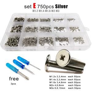 500750pcs M1.2 M2 M3 미니 소형 마이크로 호환 얇은 웨이퍼 플랫 헤드 나사 볼트 노트북 휴대폰 안경 세트