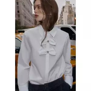 [국내배송] 자라 ZARA 진주 리본 포플린 셔츠 - 화이트 956998