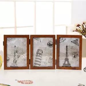 나무액자 양면 접이식 웨딩액자 애인 심플액자 탁자 원목액자 3단 4X6