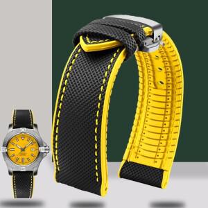 Breitling Citizen Tissot Omega 남성용 나일론 불소 고무 시계 밴드, 부드러운 실리콘 팔찌, 노란색 스트