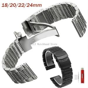 솔리드 배포 버클 다이빙 시계 밴드 스테인레스 스틸 메쉬 팔찌 닦았 광택 비즈니스 스트랩 손목 벨트 18/2