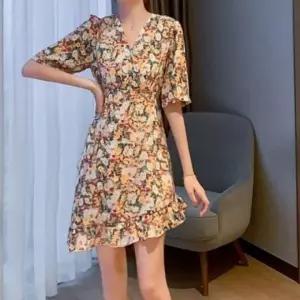 7부 소매 봄 쉬폰원피스 원피스 플라워 여성봄원피스 봄원피스 봄신상원피스 미니원피스 여성 롱원피스