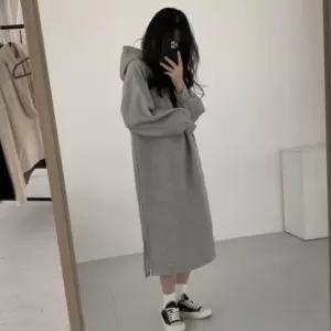 캐주얼 롱 무지 원피스 여성 봄 기모 가을 후드 심플