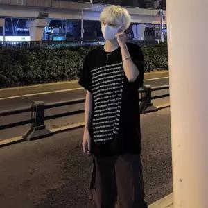 남성용 라운드넥 반팔 셔츠 레터링 하이 스트리트 프린트 반팔티 티 5부 admr1