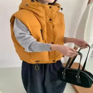 마킷5 캐주얼 여성용 패딩조끼 따스한 후드 다운 조끼 오리털 스트링 나시 보온 JEN1