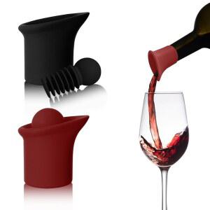 DGMDGS 2팩 2인 1 실리콘 와인 병 스토퍼 & 퍼러, 업그레이드된 재사용 가능한 보존기, 진공 샴페인 스토퍼, 애호가를 위한 이상적인 선물 액세서리(블랙앤레드)