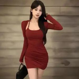 여성 홀터넥 미니 원피스 볼레로 긴팔 파티 드레스 (41266580)