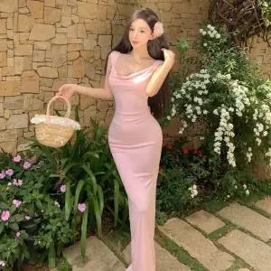 원피스 핑크 여자원피스 민소매 백 힙업 롱스커트 해변 바캉스 나시 원템1