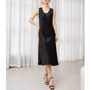 여자원피스 민소매 이른 봄 흑요석 미니멀핏 양면 새틴 원피스 원템1