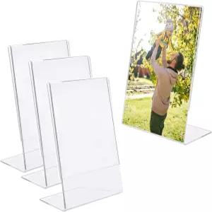JOYZO 3.5x5 아크릴 액자 4팩 투명 포토 카드 표지판 라벨 홀더 L자형 테이블탑 수직 디스플레이