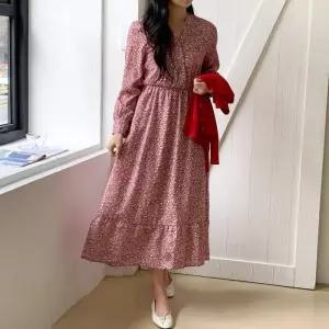 [다잇템]여자 롱 시폰 페미닌 플라워패턴 V넥 원피스 (30315595A)