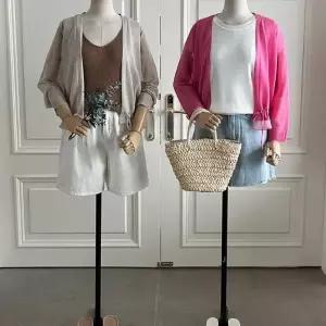 [다잇템]여자 오픈 비침 밑단스트랩 시폰 SS 가디건 (15192950A)