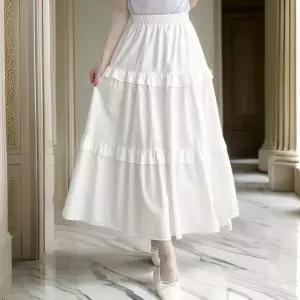 [다잇템]여자 티어드 면원단 화이트 SS 롱스커트 (32270244A)