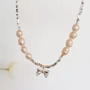 [다잇템]여자 진주 악세사리 실버 담수 포인트 목걸이 (10616741A)