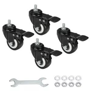 uxcell 2인치 회전식 스템 캐스터 M8x15mm 나사식 PU 휠 가구 카트용 브레이크 110파운드 하중 검은색 4pcs