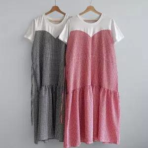 [신상오픈런]여성 빅사이즈 하트넥 스트링 체크 롱원피스 캉캉 스타일 (39186901)