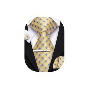 요호와 남성 격자무늬/스트라이프 타이 세트 실크 비즈니스 웨딩 공식 패션 넥타이 및 포켓 스퀘어 커프링크