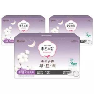 좋은느낌 좋은순면 무표백 생리대 수퍼롱 오버나이트 10Px3팩