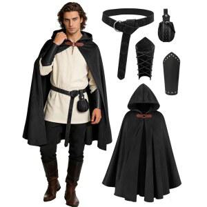 카사하라 르네상스 후드 망토 남성용 중세 의상 액세서리 여성 할로윈 케이프 벨트 파우치 브레이커