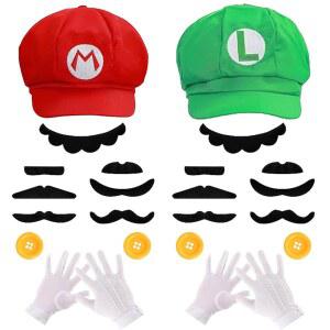 할로윈 슈퍼 모자 코스프레 브라더스 액세서리 세트 빨간색과 초록색 어른 코스프레를 위한 장갑 수염 파티 의상