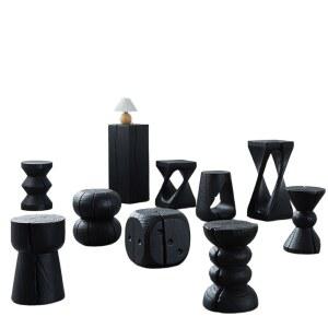 원목 탄화 스툴 나무 스탠딩 수납 나무원목 고재스툴 cm 호랑이 가죽시트 지름 벤치