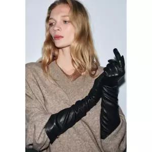 ZARA 100% 가죽 롱 장갑 - 블랙