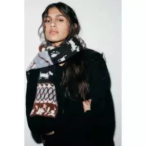 ZARA 프린트 니트 머플러 - 블루