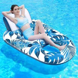 JCLEAL 수영장 1-2-3인용 풍선 라운지 등받이 발판 호수 강 해변 바다 및 파티용 컵 홀더가 있는 초대형