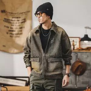 남성용 청자켓 미래 사이버펑크 빈티지 데님 코트 봄가을 녹 워싱 카고 재킷 CH3