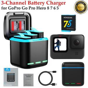 카메라 배터리 충전기 스테이션 고프로 고 히어로 8 7 6 5 용 3 채널 C 타입 케이블 보관