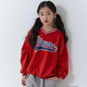 스포티 브이넥 맨투맨 키즈 주니어 긴팔티