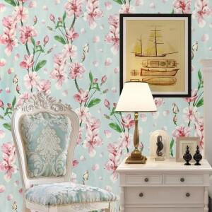 꽃벽지 홈스테이 호텔 침실 거실 빌라 배경 벽 스티커 식물 핑크 잎 PVC