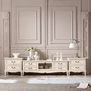 [퍼니프랑] 수입 유럽형 빈티지 엔틱가구 RG 43 미색 2단 협탁 거실장 세트