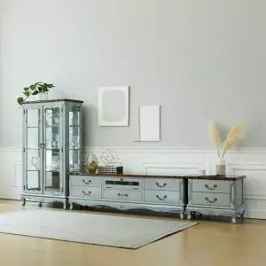 클레식 빈티지 엔틱 빈티지엔틱 미엘 그레이 양문유리장식장 거실장세트