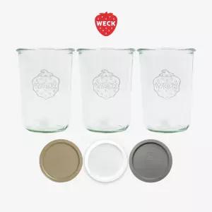 [WECK]몰드 743(850ml) 유리병 3개 + PE뚜껑 3개 세트