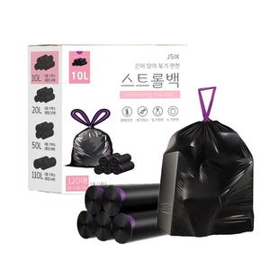 스트롤백 끈 달린 검정 비닐 봉투 봉지 쓰레기 분리수거 재활용 손잡이 10L 120매
