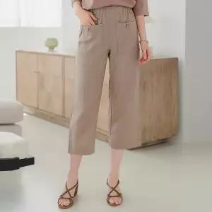 여성 여름 마 린넨 포켓 8부 빅사이즈 와이드 밴딩 팬츠 40-50대 미시 중년여
