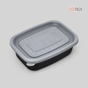 EH 사각 죽용기 중 50개 검정 뚜껑세트 파스타 볶음밥 배달 포장