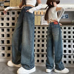 아동복 여아용 주니어 밴딩 청바지 데님통팬츠 1574