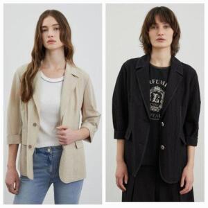 올리비아로렌 HC03 배색 스티치 볼륨소매 자켓  VVC FU4M 4261