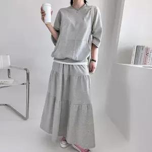 맨투맨 캉캉 스커트 2종 코디 세트 투피스 빅사이즈 여성 여자 봄 여름 반팔 티셔츠