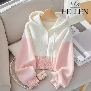 [헬렌] 니트 후드 연핑크 배색 가디건 밀크베리후드가디건 B-130