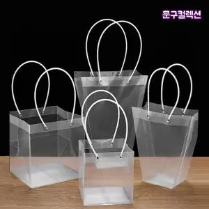 투명 쇼핑백 (10개입) 사각 사다리 정사각 꽃바구니 포장 꽃다발 화분 답례품 와인 투명 포장용품