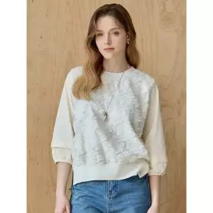 [하프클럽/]프린지 플라워 자수 7부 블라우스 티셔츠
