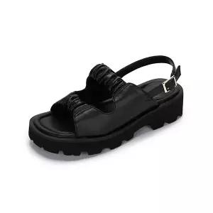 [하프클럽/무크]엠.무크 마룬 셔링 캐주얼 플랫폼샌들 블랙 516423508ZA