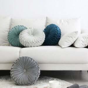 커버 일체형 플리츠 벨벳 원형 쇼파 의자 포인트 쿠션