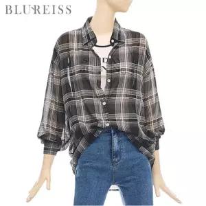 [블루레이스] 시스루체크롱셔츠블라우스_B4F1BL5001