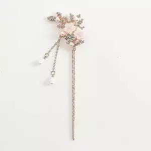 벚꽃 헤어 비녀 뒤꽂이 플라워 드롭 실버 큐빅 드롭 실버 올림머리 웨딩 촬영 기념일 연출